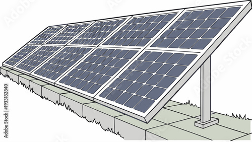 Solar panel on a stand on concrete blocks in a residential setting outdoors