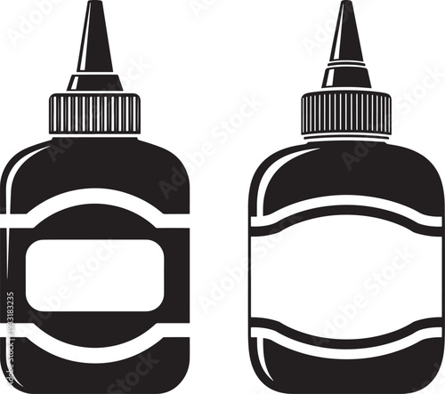 Two glue bottle silhouette icons on white