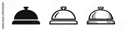 Desk Bell Icon Collection: Solid, Outline, and Hand-Drawn Styles for Hotel and Office Services