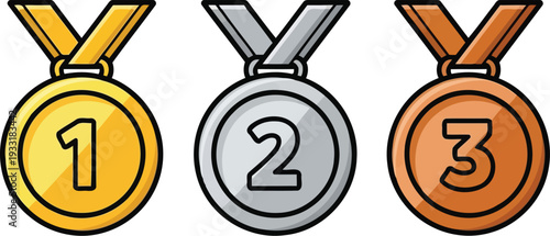 Cartoon Gold Silver Bronze Medals Winners Vector Art