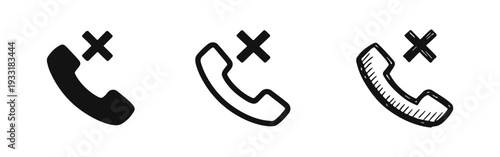 No Phone Call Icon Set: Solid, Outline, and Hand-Drawn Symbol for Muted or Prohibited Calls
