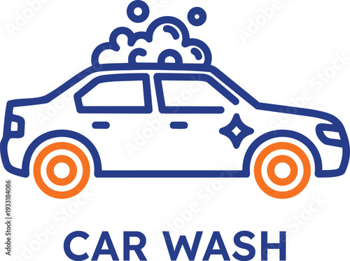 Car wash service icon with soap suds on a vehicle on transparent background