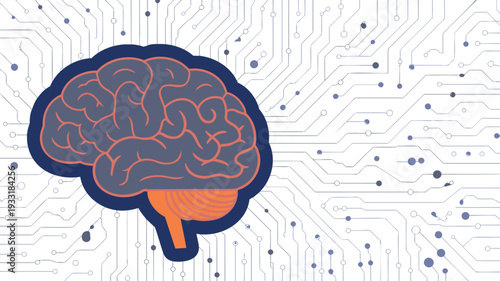 Human brain silhouette on a white circuit board background representing artificial intelligence and advanced technology