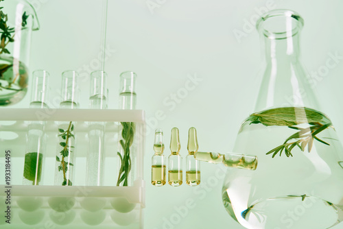 Foto Natural organic skincare extracting botanical essential oils in laboratory