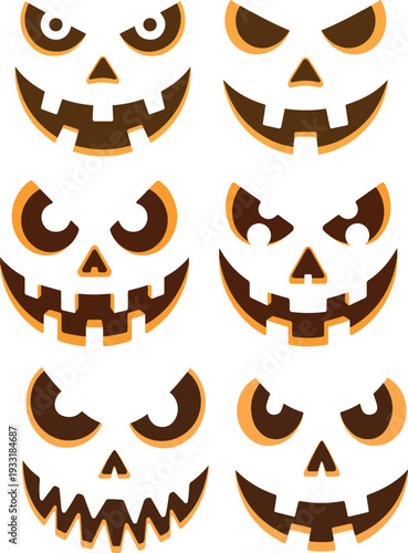 Six Spooky Halloween Pumpkin Face Cutouts vector illustration