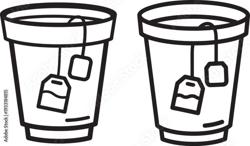 Two cups of tea with tea bags silhouette