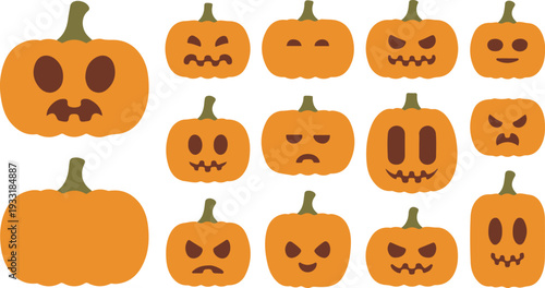 Various Halloween Pumpkin Faces and Blank Pumpkins
