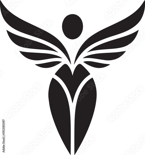 Stylized black silhouette of a woman with wings symbolizing empowerment and freedom on international women's day