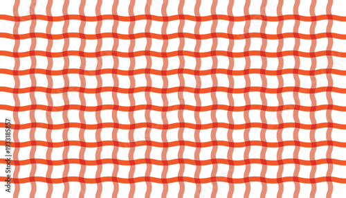 Abstract Optical Illusion Pattern with Wavy Red Grid Lines on White Background