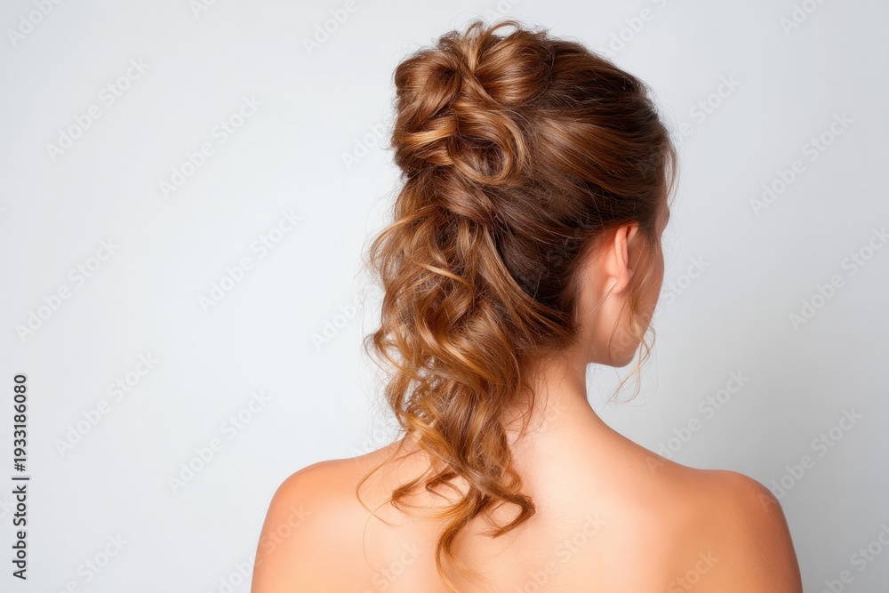 Fototapeta premium Elegant Bridal Hairstyle Showcase from the Back on a White Background