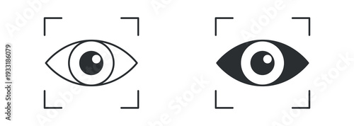 Eye Scan Icon Set, Biometric Recognition Line and Solid Vector Illustration