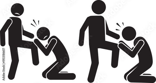 Two figures bullying another person silhouette domestic violence concept