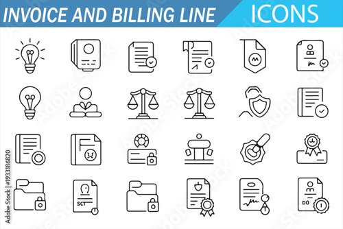 Business Finance Line Icons – Invoice, Tax and Payment Collection