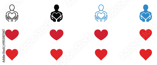 Human Care, Volunteer and Red Heart Symbols Collection. Vector illustration eps 10