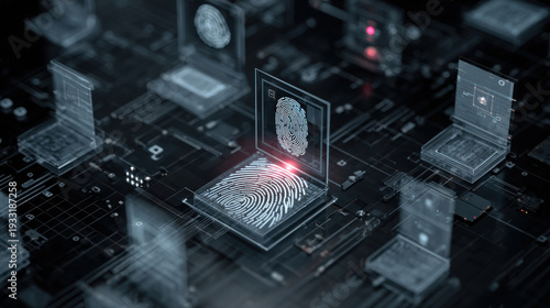 Cyber security digital fingerprint biometric data network protection data encryption secure login future technology identity verification cyber defense cybercrime prevention futuristic cyber