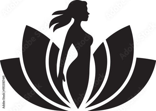 Black silhouette woman standing in lotus flower symbolizing growth and empowerment