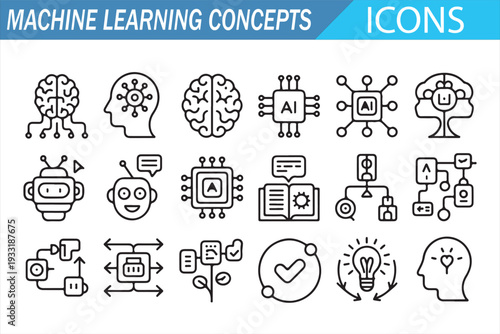 Technology AI Concepts Line Icons – Modern Data Science Vector Collection
