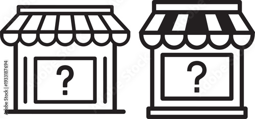 Silhouette storefronts with question mark symbol icon