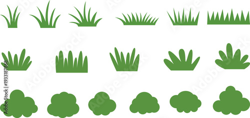 Garden grass Icon collection bushes, Lawn and shrubs minimal grass and shrub line vector illustration.