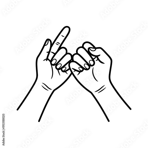 Pinky Promise Line Art Illustration. Two Hands Making Promise Gesture. Friendship, Trust and Commitment Concept. Black Outline Vector Drawing.