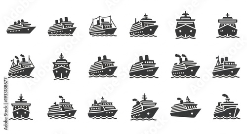 Collection of various cruise ships and passenger vessels in black and white.