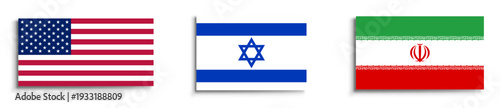USA Israel and Iran national flags for international relations and geopolitical news coverage on a transparent background