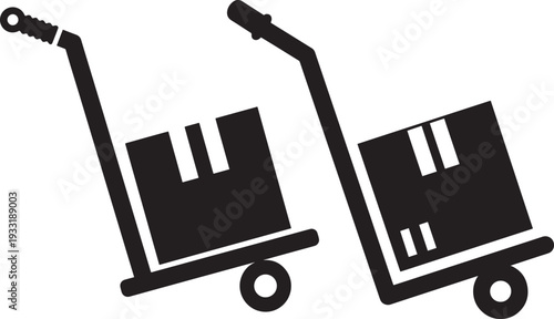 Hand truck silhouette icon pair, cargo dolly transport