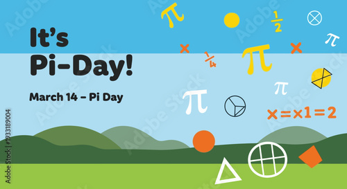 Celebrate Pi Day with colorful math symbols in landscape