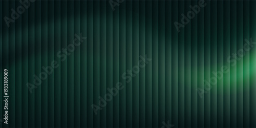 Texture green ribbed glass texture with glossy vertical waves and gradient reflections in abstract background 3d window decor