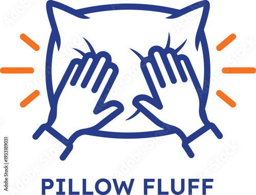 Hands fluffing a pillow with orange lines indicating softness on transparent background