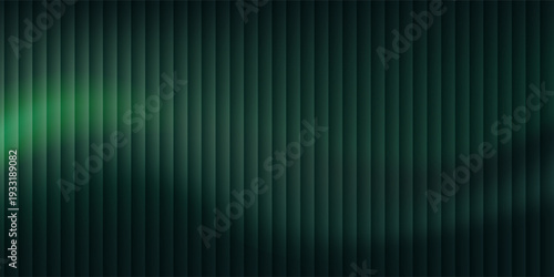 Texture green ribbed glass texture with glossy vertical waves and gradient reflections in abstract background 3d window decor