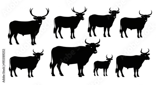 Silhouette of Cows with Horns.