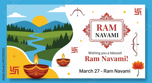 Ram Navami celebration with traditional diyas and scenic landscape