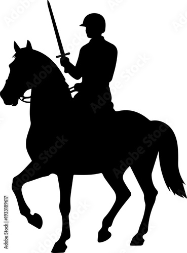 Knight riding horse and holding sword silhouette isolated on white background vector