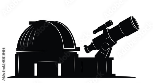 Silhouette of an observatory building with a large telescope pointing skyward