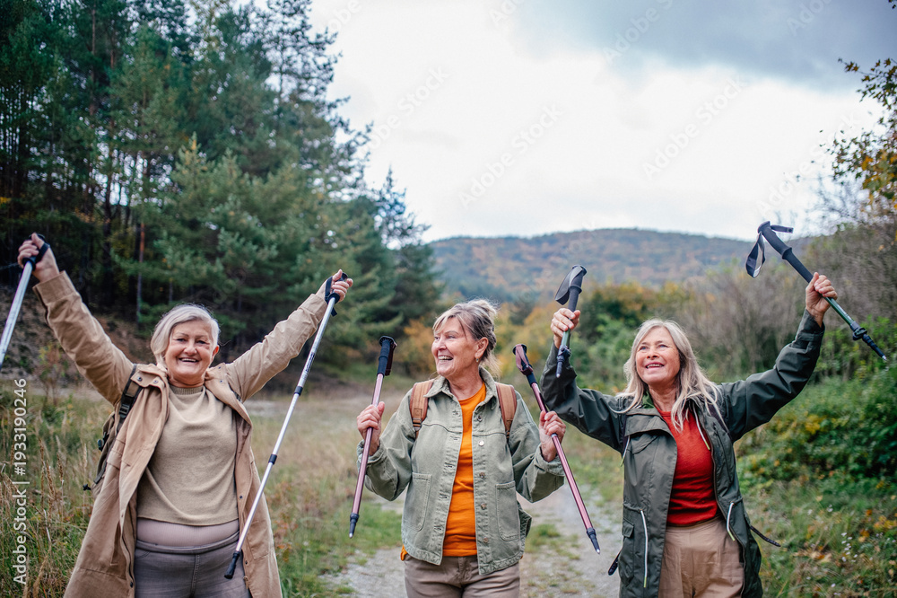 Fototapeta premium Group of mature female friends enjoying countryside walk.