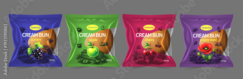 Colorful Cream Bun Packaging Vector Set