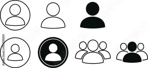 User profile and people icons used for personal information symbols, avatars, and member pictograms. 