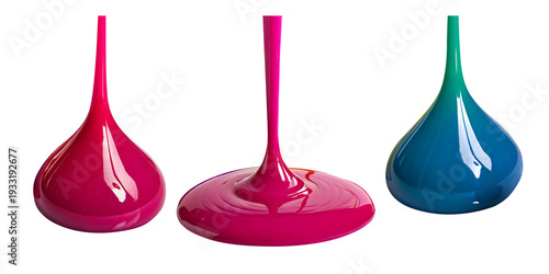 Colorful paint dripping, Cmyk color ink drop transparent background
