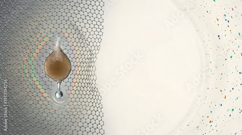 Graphene Lattice with Liquid Drop and Iridescent Ripples