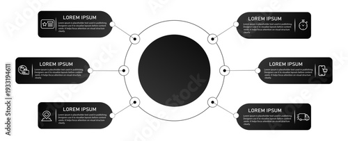 Business diagram with 6 circular steps – Modern marketing chart for workflow layout, diagram, report, web design – Business concept connected steps, timeline infographic design element with icon