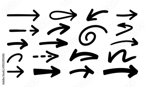 Sketch Pointer Arrow Icons Set Hand Drawn Direction Symbols Vector Set illustration, easily editable.