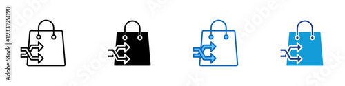 Cross Selling Multiple Style Icon Design Vector - Shopping bag with bidirectional arrows representing cross selling strategy, customer upsell, and retail conversion