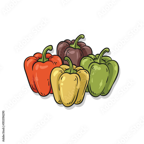 Bell peppers group colorful red yellow and green capsicums