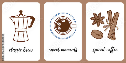 Coffee maker cup beans cinnamon star anise