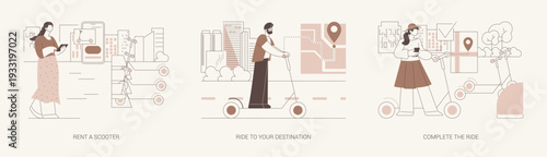 Electric scooter rental isolated cartoon vector illustrations se