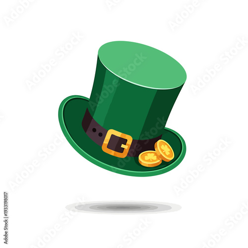Festive St Patrick Green Hat with Gold Coins. Vector Icon. EPS Editable