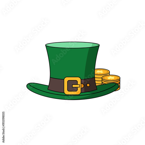 Green Leprechaun Hat with Gold Coins. Vector Icon. EPS Editable
