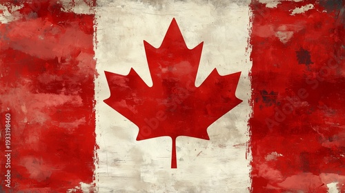 Canadian Flag With Red and White Colors on Wooden Background in a Rustic Style