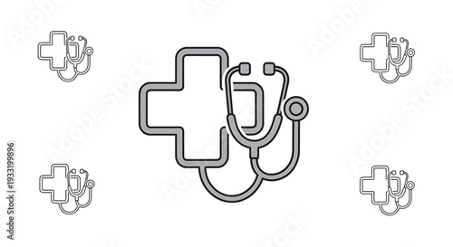 Medical Stethoscope and Cross Illustration for Healthcare. Vector Icon. EPS Editable